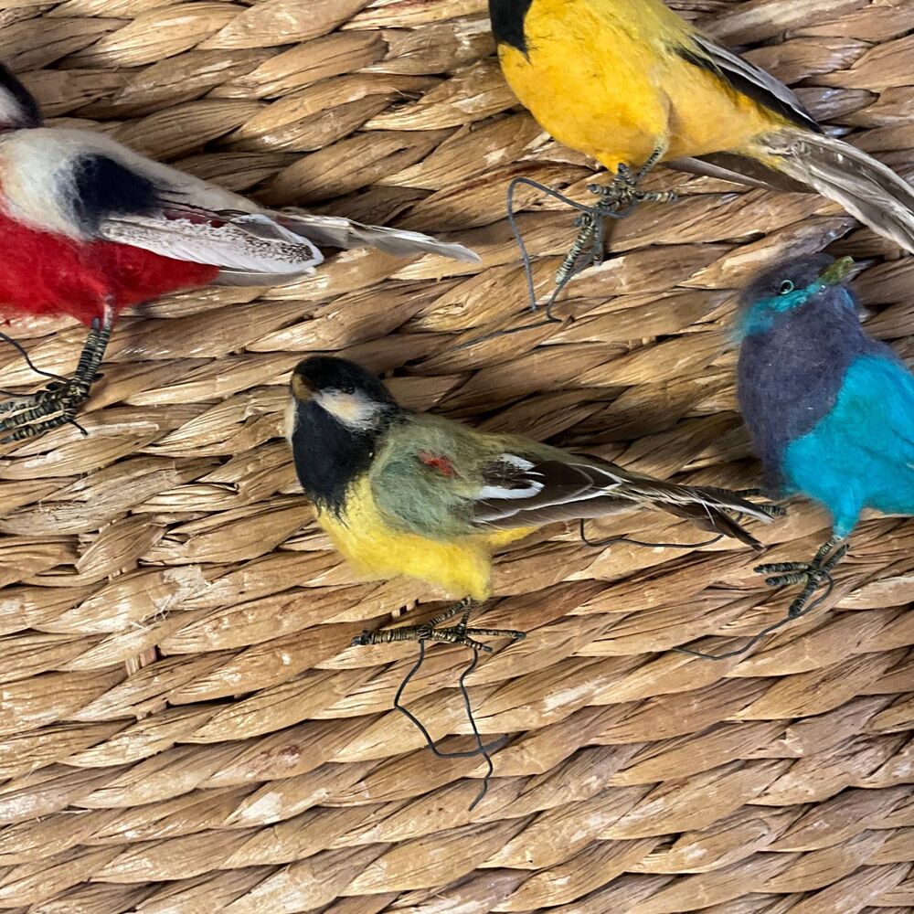 4 Vintage Feather Bird Christmas Tree Ornaments / Floral Picks – Wire Feet - Picture 6 of 7
